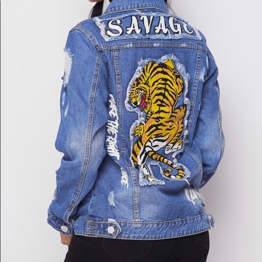 Distressed Tiger Denim Jacket